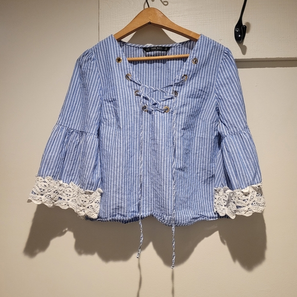 Zara Striped Blue & White Blouse - Picture 3 of 7
